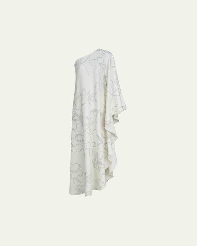 Nevean One-Shoulder Foil Crepe Caftan